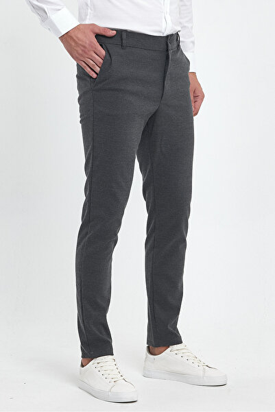 MODAMESTO Men's Anthracite Slim Fit Dobby Lycra Quality Trousers with Pockets