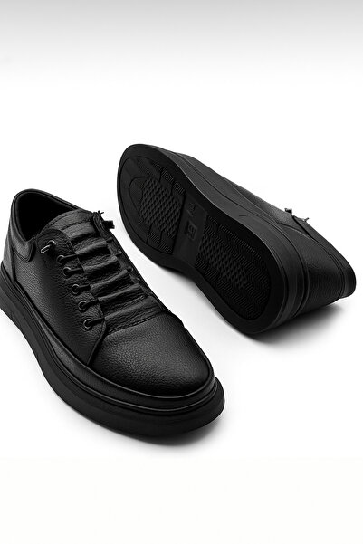 MerlitShoes Erkek Siyah Kalın Taban Dikişli Hafif Rahat Giyim Ayakkabı