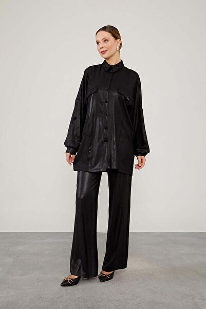 Levidor Siyah Kendinden Desenli Jakarlı Takım