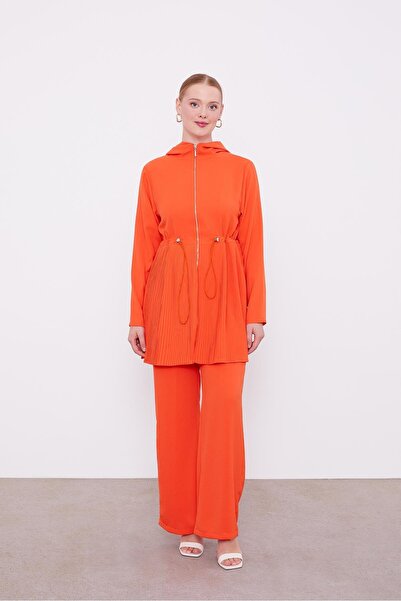 Levidor Orange Hooded Waist Rope Drawstring Double Set