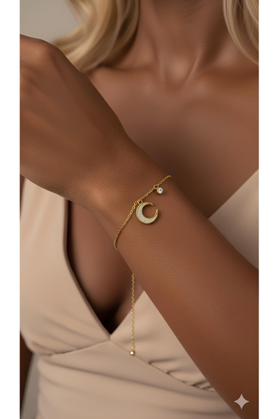 İNN JEWELLERY 316L Steel Bracelet, Tarnish-Free, Antiallergic, with Moon Figu...
