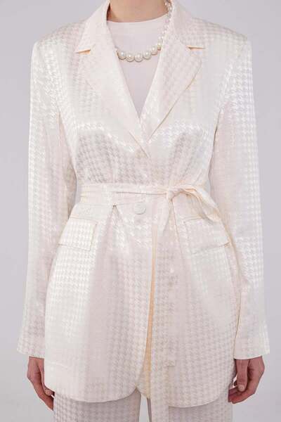Levidor Ecru Houndstooth Pattern Jacquard Jacket Set