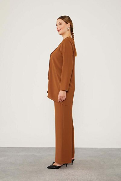 Levidor Pearl Embroidered Brown Chiffon Set - Set of Two