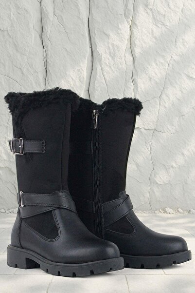 Rakerplus Siyah Uzun Fermuarlı Kız Çocuk Çizme