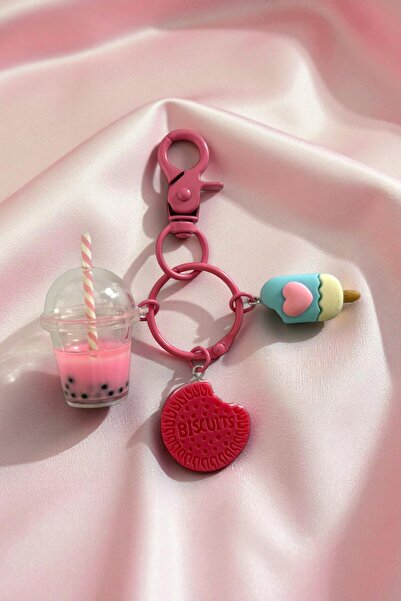 Fivy Breloc detaliat cu prăjituri și bubble tea, breloc pentru chei