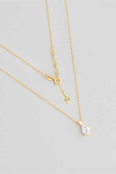 So CHIC... Damla Taşlı 18 Ayar Sarı Altın Kaplama 42 Cm Gümüş Kolye
