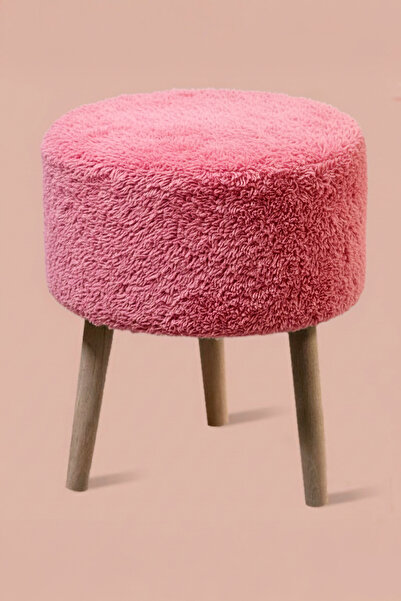 Niron 3 Ayaklı Mini Puf - Pembe Teddy Peluş Kumaşlı Mini Tabure