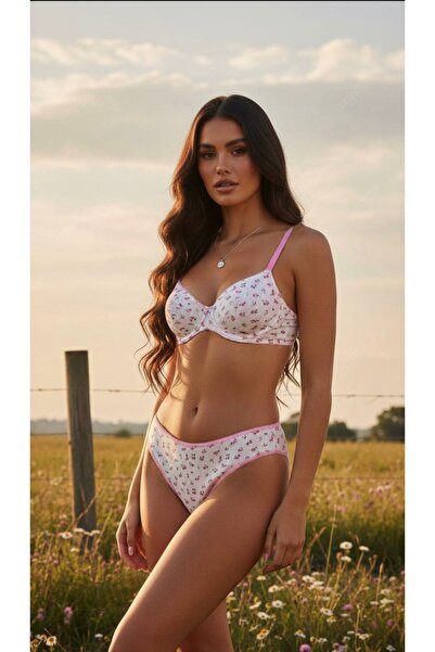 ARONA Çiçek Desenli Balenli Sütyen Külot Takımı