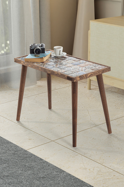 bluecape Rustik Wood Masif Seramik Ceviz Orta Sehpa