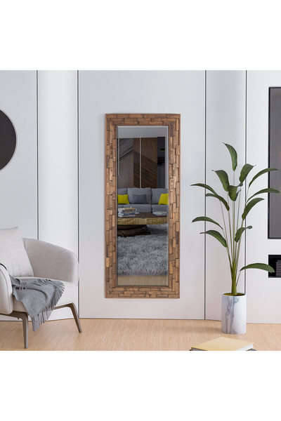 bluecape Jenga Gri Doğal Ağaç Masif 58x148 Cm Tahta Parçacıklı Dekoratif Ayna
