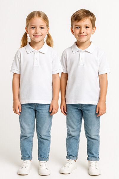 Motebarn Wear Devojčin polo ovratnik, kratki rukav T-shirt bela