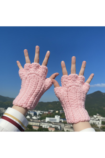 TRENDİN YOLU Flexible Winter Pink Paw Gloves Trend