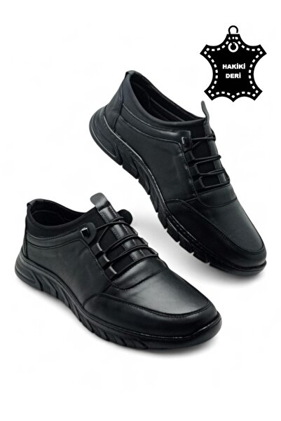 MAGIC SHOES Black Genuine Leather Men's Sneaker Shoes