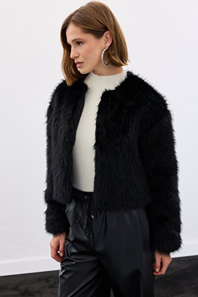 Sateen Collarless Fur - Black