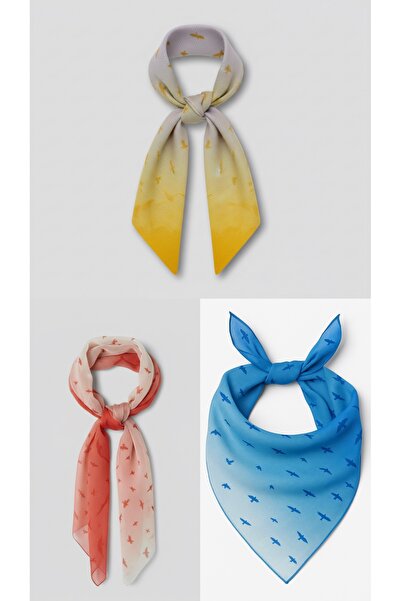 miremiran Fular bandana 70x70 ölçüler üçü bir arada tek ürün fiyatına kuş baskılı