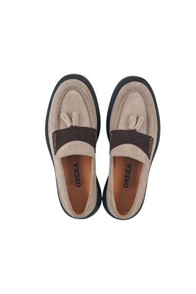 Oneka Shoes 1240EGL122 Erkek Günlük Loafer Kum süet püsküllü