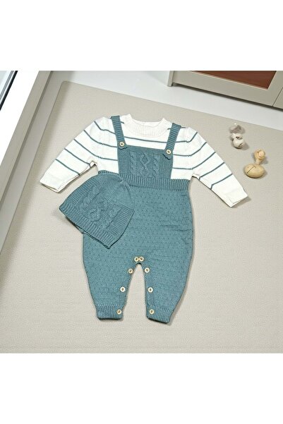 RYZE ÇOCUK Stripe Detail Beret Knitwear Jumpsuit Mint Green