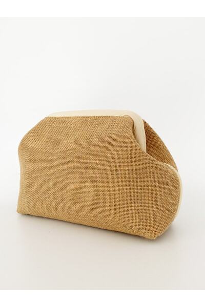 HEYBE'S Heybes Women's Cream Piped Jute Straw Clutch Handbag