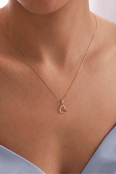 Gianfranco 14 Ayar Altın Taşlı Kalp Kolye