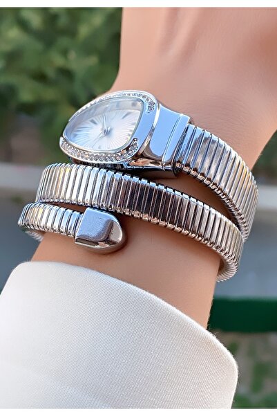 Merand Silver Color Special Design Stone Wrapped Snake Model Women's Wristwatch