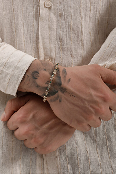 Fjellor Anárion Altın Renk Yeşil Detaylı Geometrik Taşlı Xuping Unisex Bileklik