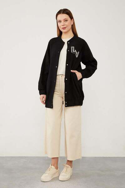 Levidor Knitwear Embroidered Black Jacket