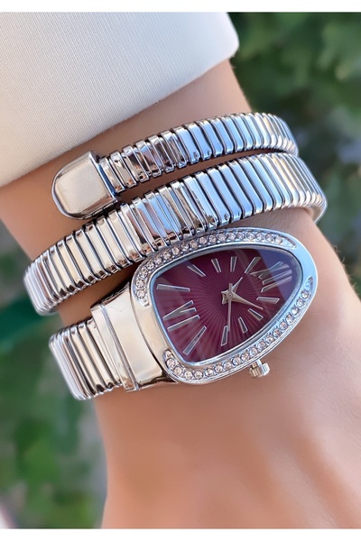 Merand Silver Color Special Design Stone Wrapped Snake Model Women's Wristwatch