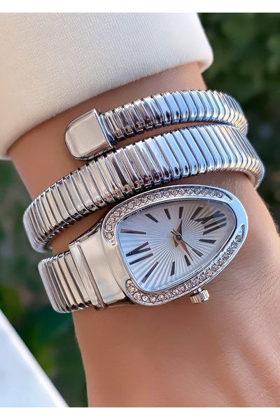 Merand Silver Color Special Design Stone Wrapped Snake Model Women's Wristwatch