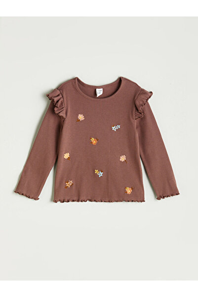 LC Waikiki LCW Παιδικό μπλουζάκι με λαιμόκοψη με λουλούδια για κορίτσια (W5)