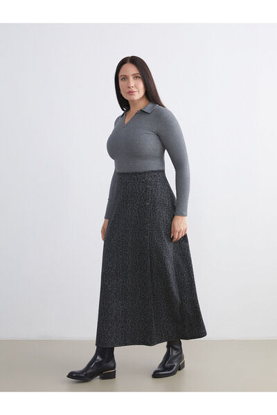 LC Waikiki Anthracite Elastic Waist Patterned Skirt