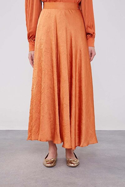 Levidor Satin Salmon Skirt with Kraş