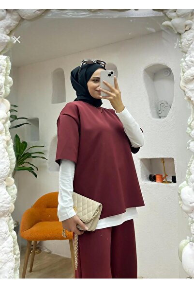 New Lune Women's Clothing 3-Piece Set, Scuba Fabric, High-Waist Pants with Pockets and Wide Legs, Casual Stylish Combination