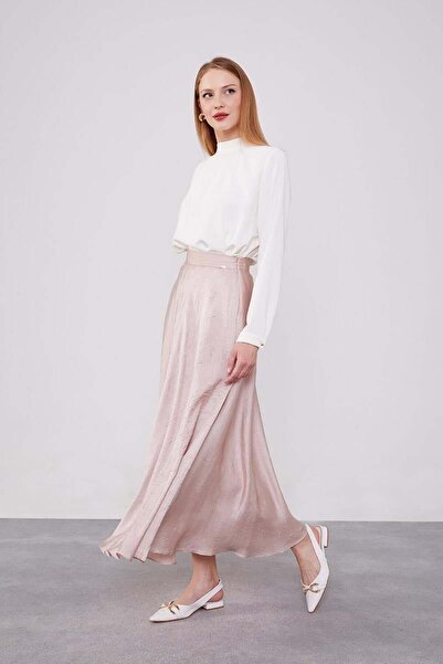 Levidor Powder Colored Satin Crochet Skirt