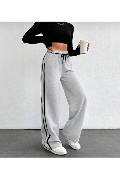 Green Hill Wide Leg Sweatpants with Stripe and String Detail