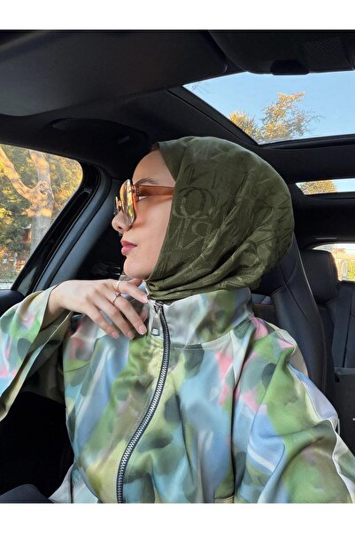 Imannoor Monogram Shiny Jakar Şal Haki