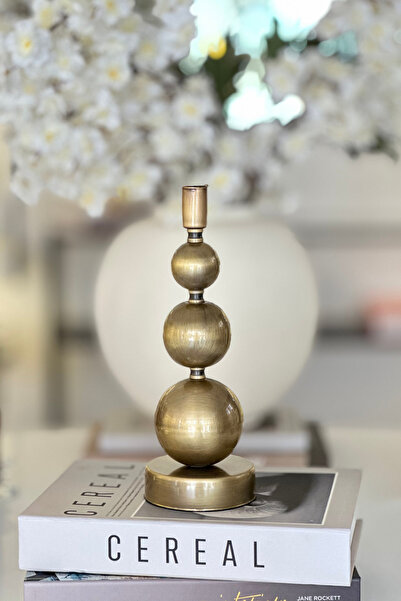 Shura Homeware Metal Top Şamdan Eskitme Gold & Pirinç Şamdan Dekoratif Obje Ev Dekorasyonu