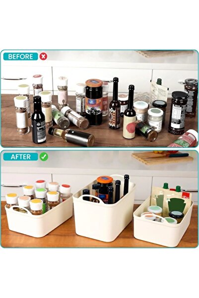 Belle Vous Set of 5 storage boxes, plastic, lid, different sizes, suitable for bathroom, kitchen, office, White