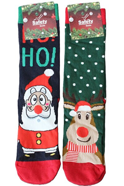 ÇELİKONLİNE Коледни памучни чорапи с мотиви на Дядо Коледа и елени, 2 чифта