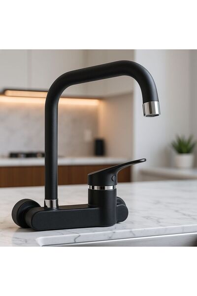 Viosa Siyah Krom Kare Delta Boru Mutfak Duvardan Aplike Evye Bataryası Garant...