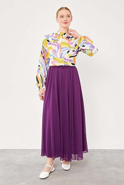 Levidor Mürdüm Beli Lastikli Kloş Etek