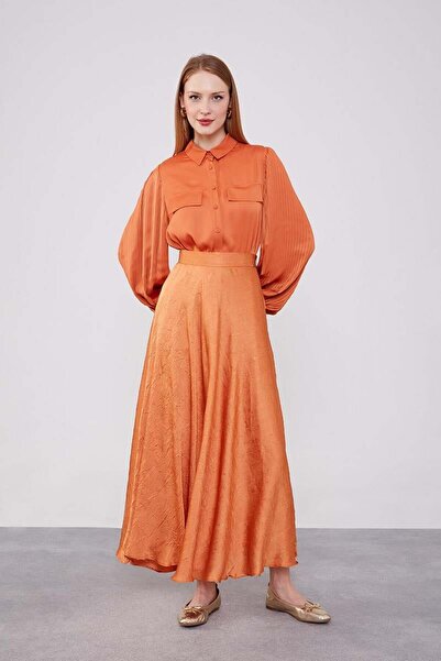 Levidor Satin Salmon Skirt with Kraş