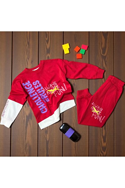 LOVE MAXX Challenge Printed Boys' Tracksuit Red