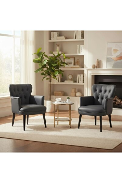 ARYANS HOME Ahşap Ayaklı Kollu Siyah Deri Ofis Koltuğu Büro Koltuğu Deri Ofis...