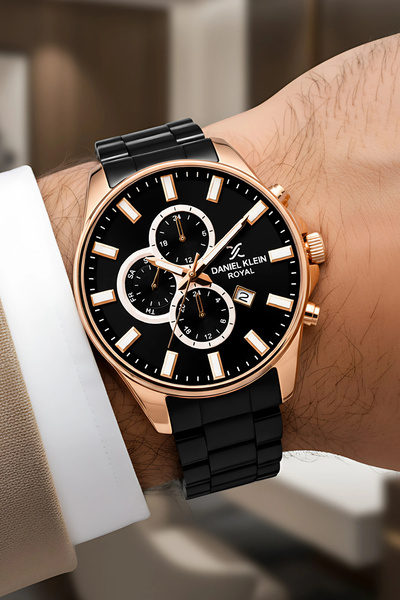 Daniel Klein Men's Wrist Watch with Calendar Steel Cord Steel Case 3 Atm Waterproof Black-Rose Zmdk1143