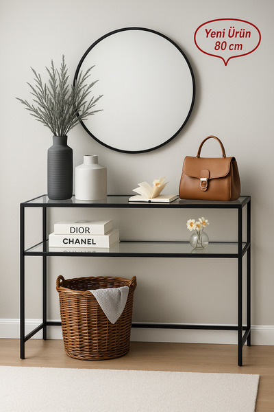 Home Lena Siyah Dresuar Kahve Köşesi Modern Konsol 80 cm Şeffaf Cam