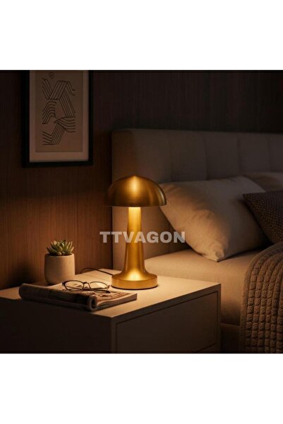 ttvagon Gold Dokunmatik Şarjlı Dekoratif Mantar Lamba-21 Cm