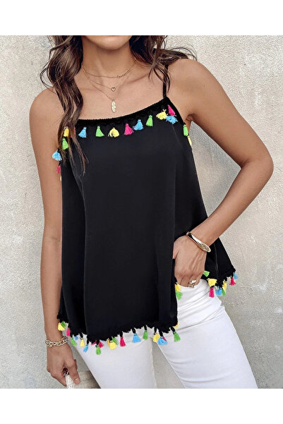 ARONA Women's Rope Strap Tassel Detailed Sandy Blouse