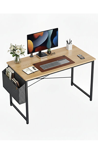 AGD Modern and simple computer desk, 100cm gaming desk, writing and study desk with side bag