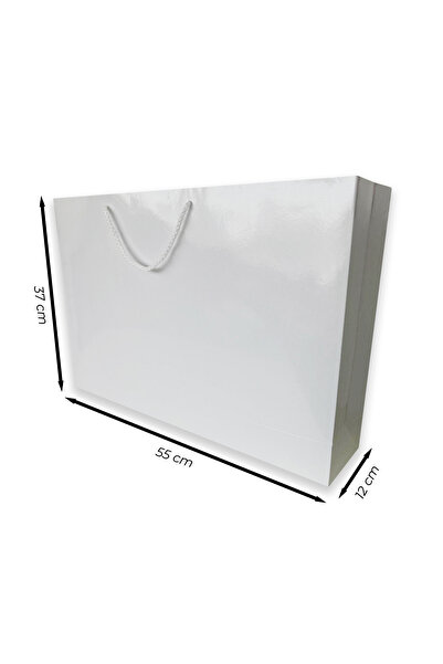 ABB Matbaa 2 Adet Beyaz Karton İpli Çanta Kağıt Poşet (55x37x12) - İp Rengi S...