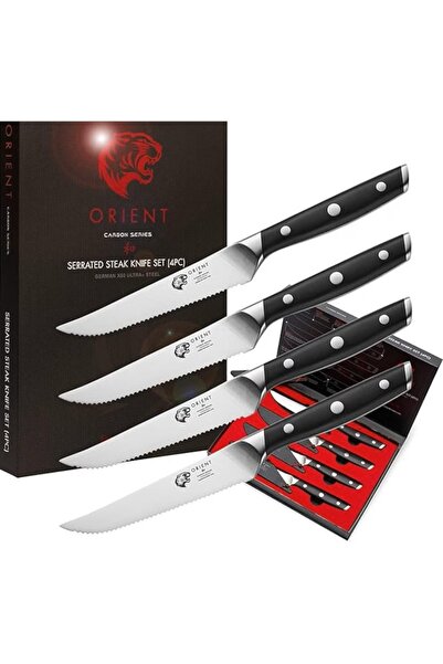Orient Set of 4 knivesm German X50 Ultra + stainless steel, serrated blade, blade guard, black